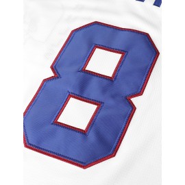 Men's #White8 Polyester Baseball Jersey, Embroidered Letter, V-Neck, Slight Stretch, Loose Fit, for Casual, Sports, Outdoor Activities, And Seasonal Celebrations, SizS--XXXL