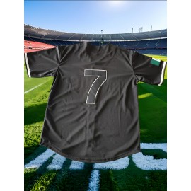 Men'S V-neck Baseball Jersey With Double Needle, Black, 7 Embroidered Letters, Polyester Knit Fabric Buttons