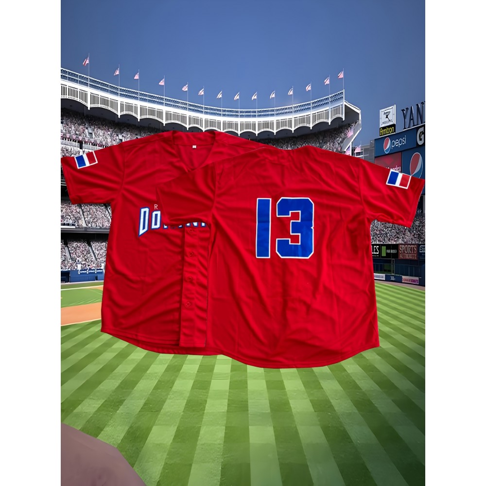 Men'S American # 13 Red Baseball Jersey, Suitable For Team Training And Street Activities, Worn In Spring, Summer, And Autumn, Size S-3XL