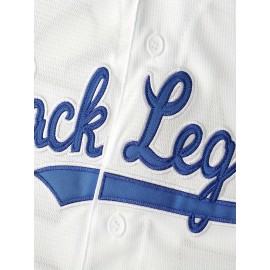 #42 Men's Retro Letter Embroidery Design Short Sleeve V-neck Breathable Button Up Shirt, Men's Summer Loose Baseball Jersey