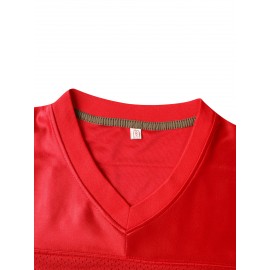 Men's Green #88 Breathable V-Neck Rugby Shirt, Embroidered American Sports Training Match Suit, Short Sleeved, Polyester, Outdoor Activities Apparel|Embroidered Sports Top|Breathable Fabric