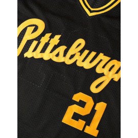 Men'S #21 Black Baseball Jersey - V-Neck, Polyester, Machine Washable - Perfect for Sports & Casual Wear