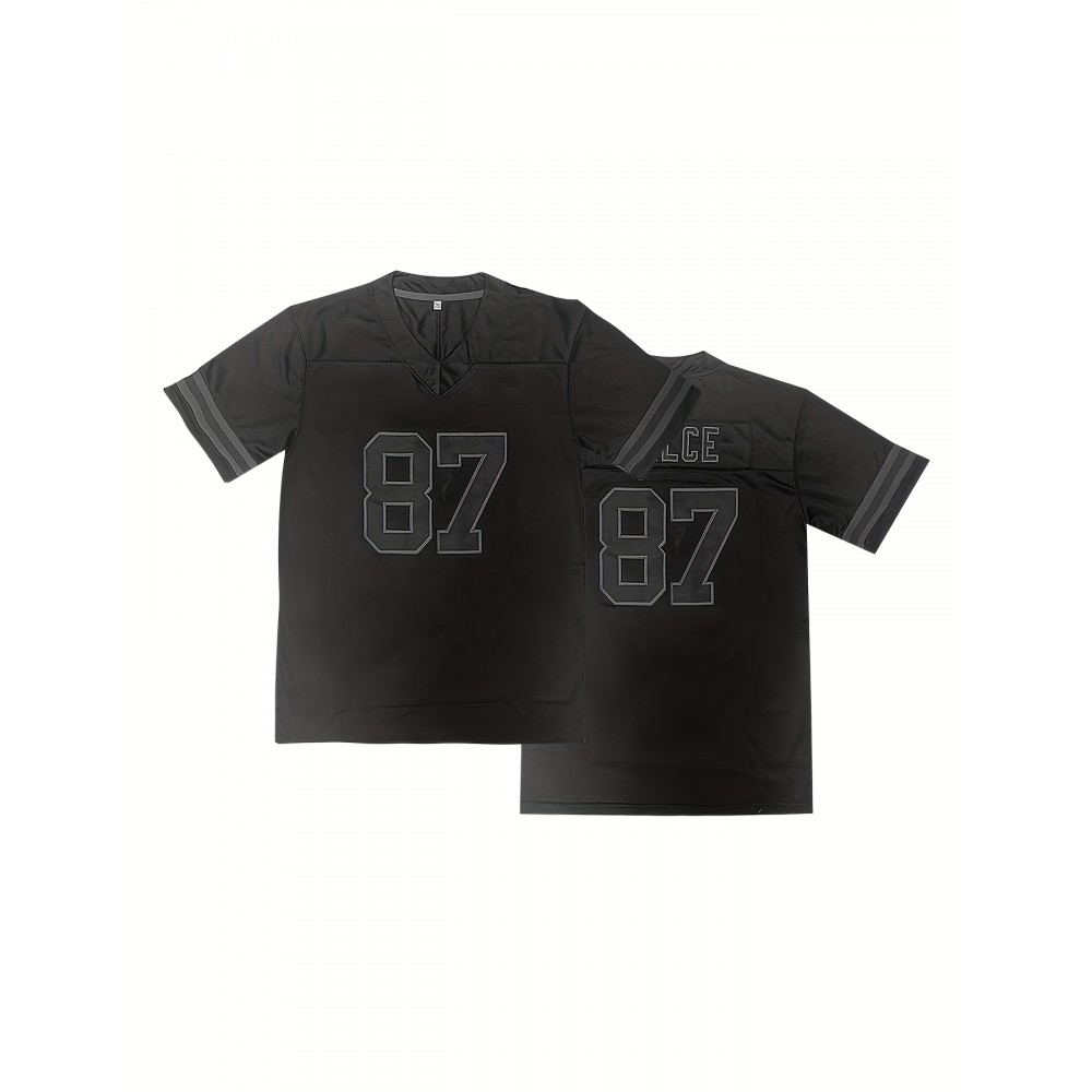 Men'S #87 Breathable Rugby Jersey - V-Neck, Short Sleeve, Classic Embroidered American Football Shirt for Training & Casual Wear