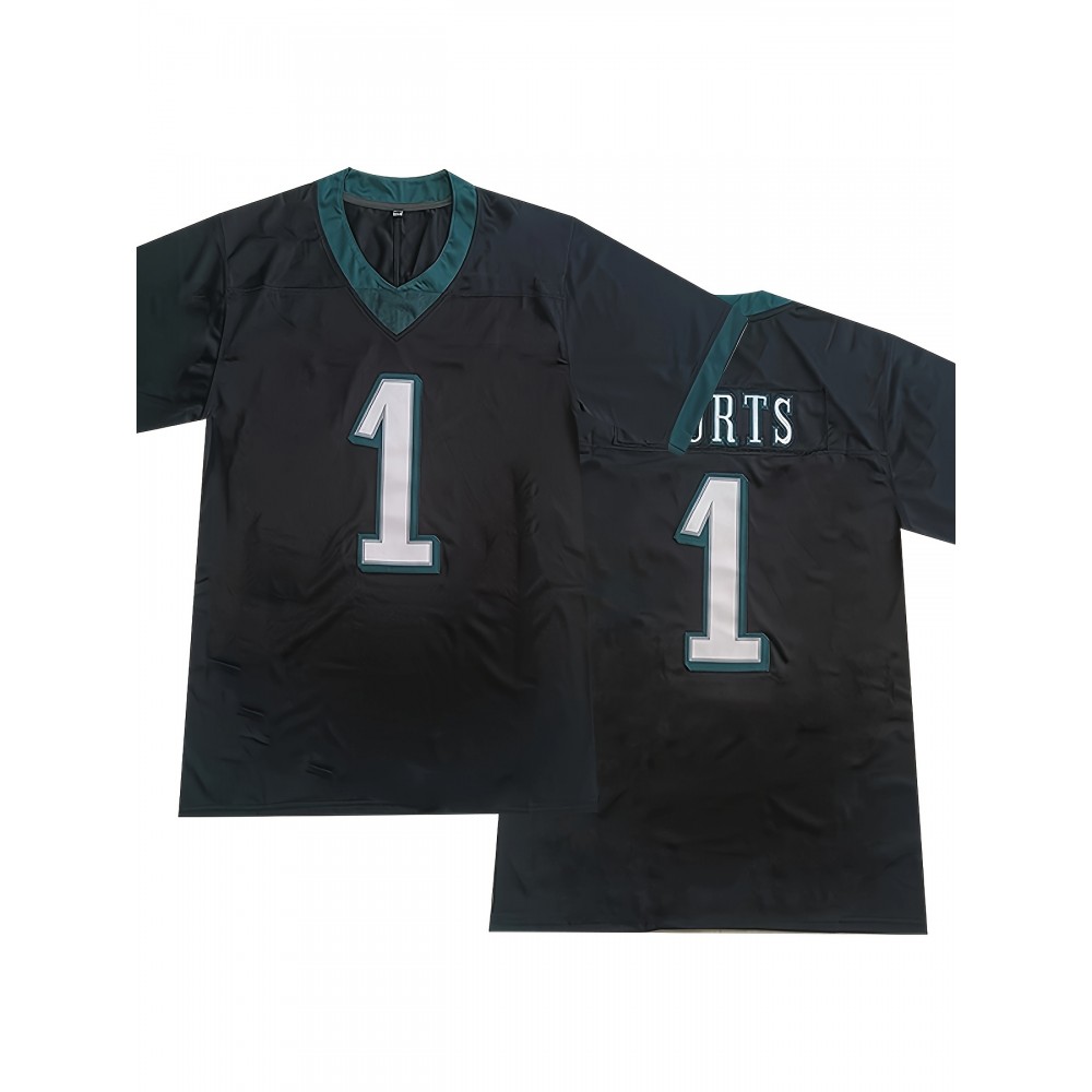 Men'S Polyester Sports Jersey with Embroidered Number 1 - Loose Fit V-Neck Athletic Shirt for Casual, Running, Training - Four Seasons Knit Fabric, Slight Stretch, Universal Size