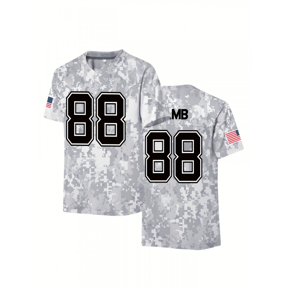 Men'S #88 Breathable Rugby Jersey - V-Neck, Short Sleeve, Classic Embroidered American Football Shirt for Training & Casual Wear