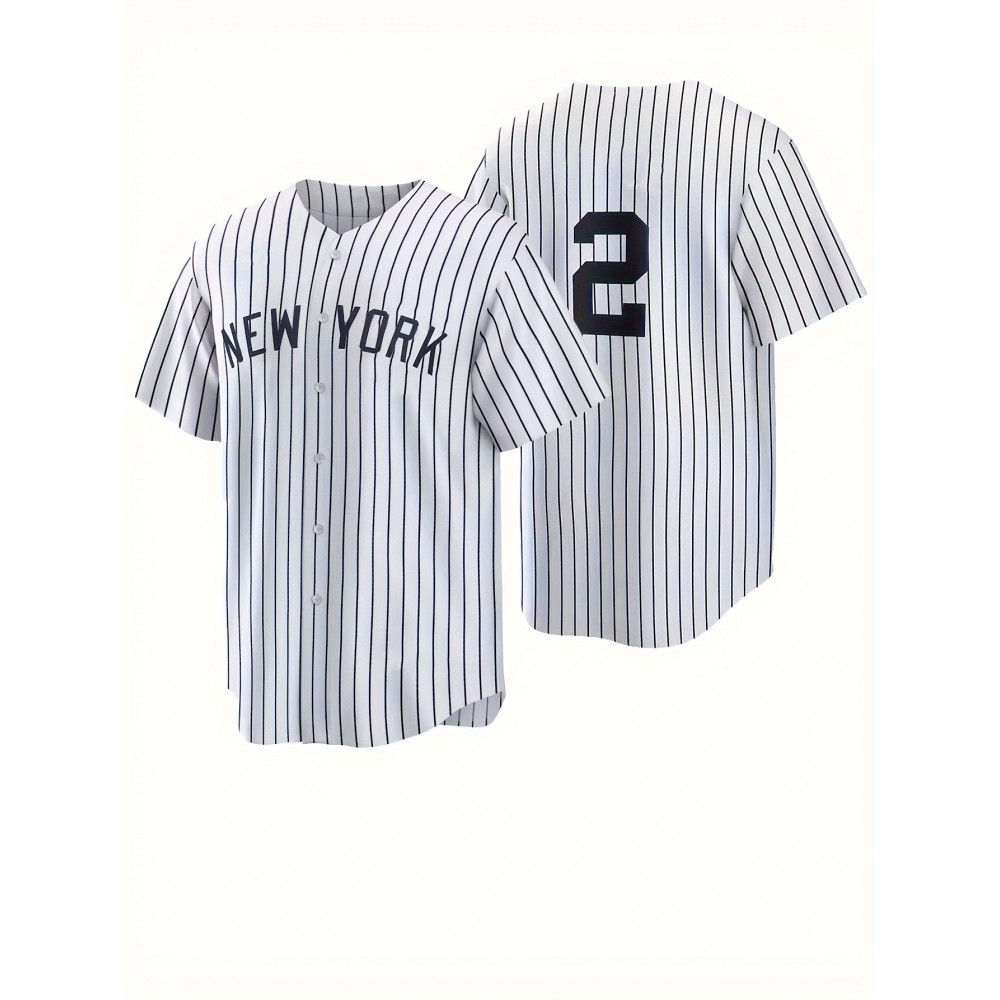 Men's New York 2 Baseball Jersey - Sporty V-Neck Button- Shirt with Pinstripes, Loose Fit All-Season Athletic Apparel for Team Sports, Casual Outings & Halloween Parties, Durable Sportswear, Comfortable Clothing