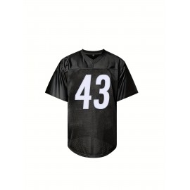 Men'S #43 Embroidered Polyester Sports Jersey - V-Neck, Slight Stretch, Versatile for Running, Training, Hiking | Casual & Festive Outdoor Athletic Top