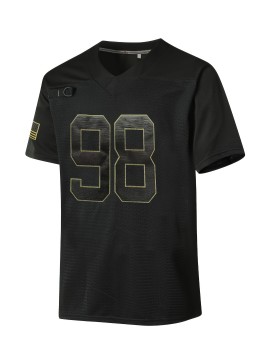 Men's Black #98 Breathable Rugby Jersey - V-Neck Short Sleeve, Classic Embroidered American Football Shirt with Distressed Golden Lettering, Loose Fit for Training, Outdoor Activities & Casual Wear, Durable Sportswear, Athletic Fabric