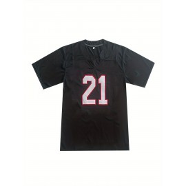 Men'S #21 Breathable Rugby Jersey - V-Neck, Short Sleeve, Classic Embroidered American Football Shirt for Training & Casual Wear