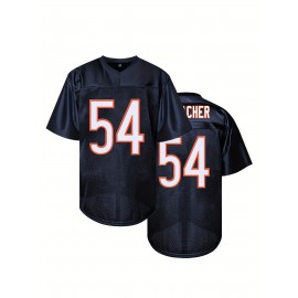 #54 Men'S Polyester Rugby Jersey - V-Neck, Embroidered Sports Shirt for Training, Running, Outdoor Activities - Casual Breathable Top with Slight Stretch - All Seasons Wear