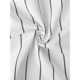 Men'S Black And White Striped # 2 Baseball Shirt With Classic Letter Embroidery Design, Breathable Button Style Short Sleeved Shirt Suitable For Training And Competition S-3XL