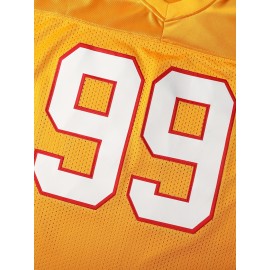 Men's #99 Embroidered Football Jersey - Breathable V-Neck Loose Fit, Vibrant Orange/Red/White Design for Outdoor Sports, Parties & Casual Wear (Sizes S-3XL), Football Gear, Durable Sportswear