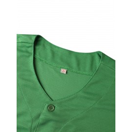 Men's V-Neck Baseball Jersey with Embroidered Green 