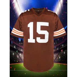 Men'S American Football Sweatshirt # 15 Brown Football Sweatshirt