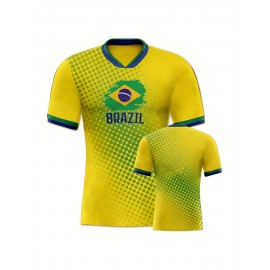 Women's Large Size Professional Sports Fabric Creative Pattern Print Brazil Home Soccer Jersey T-shirt, Soccer Jersey Flag Uniforms Shirts Breathable And Lightweight, Moisture-Wicking, As Gifts For Sports Fans
