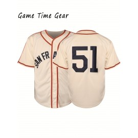 51 Baseball Jersey Sewn With High-quality Shirt, Durable And Comfortable Short Sleeved Sports Shirt, Beige S-3XL