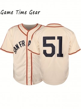 51 Baseball Jersey Sewn With High-quality Shirt, Durable And Comfortable Short Sleeved Sports Shirt, Beige S-3XL
