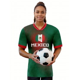 Women's Large Size Professional Sports Fabric Creative Pattern Print North American National Team Soccer Jersey T-shirt, Soccer Jersey Flag Uniforms Shirts, Breathable And Lightweight, Moisture-Wicking, As Gifts For Sports Fans